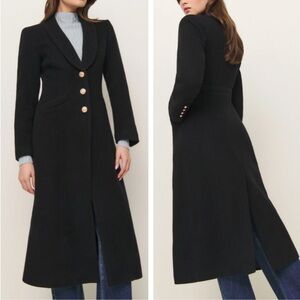 Reformation Eden Nipped Waist Long Wool Coat - Black - Small - NWT